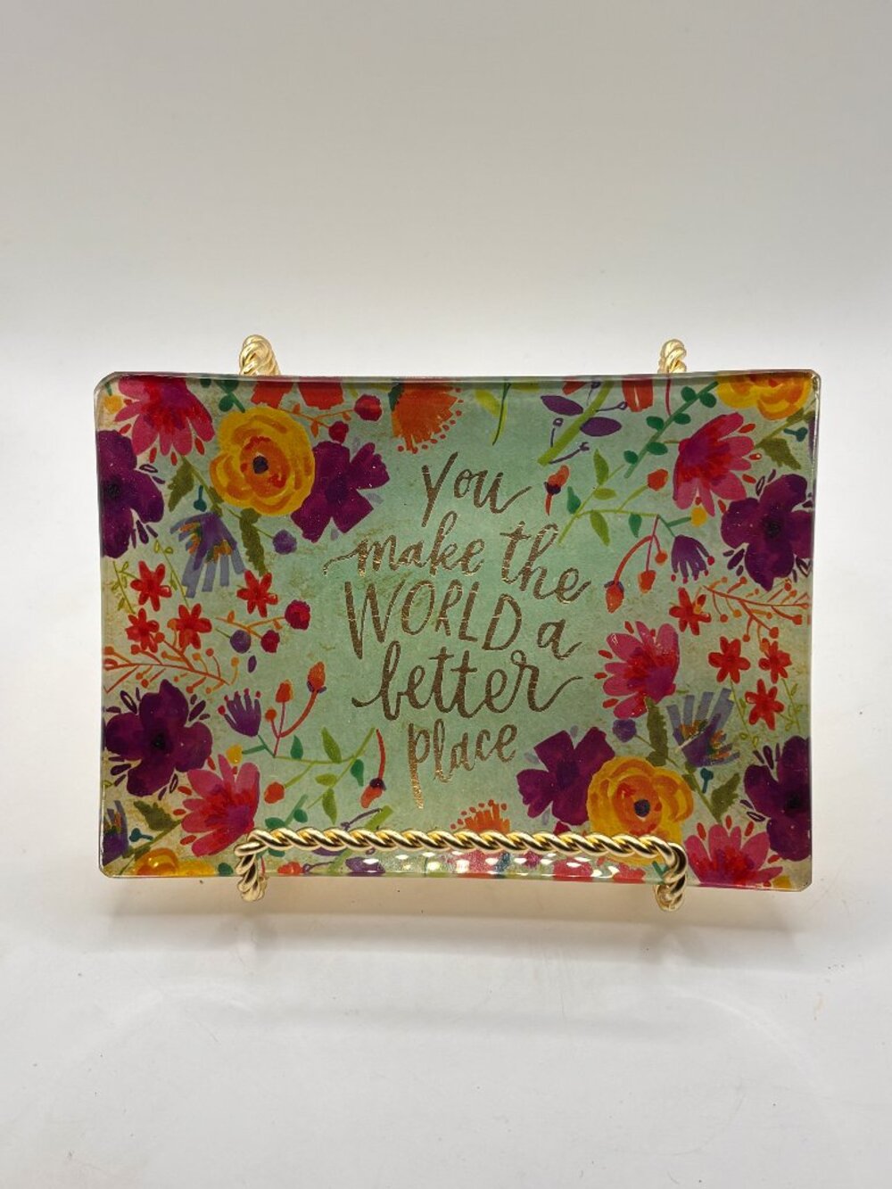Natural Life Boho Floral Trinket Tray Dish Sentimental Gift Purple Yellow Blue